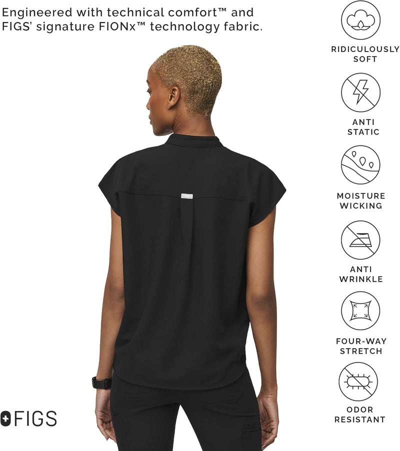 FIGS Rafaela Oversized Scrub Tops for Women — Mandarin Collar, Shirttail Hem, 3 Pockets, 4-Way Stretch - Image 2